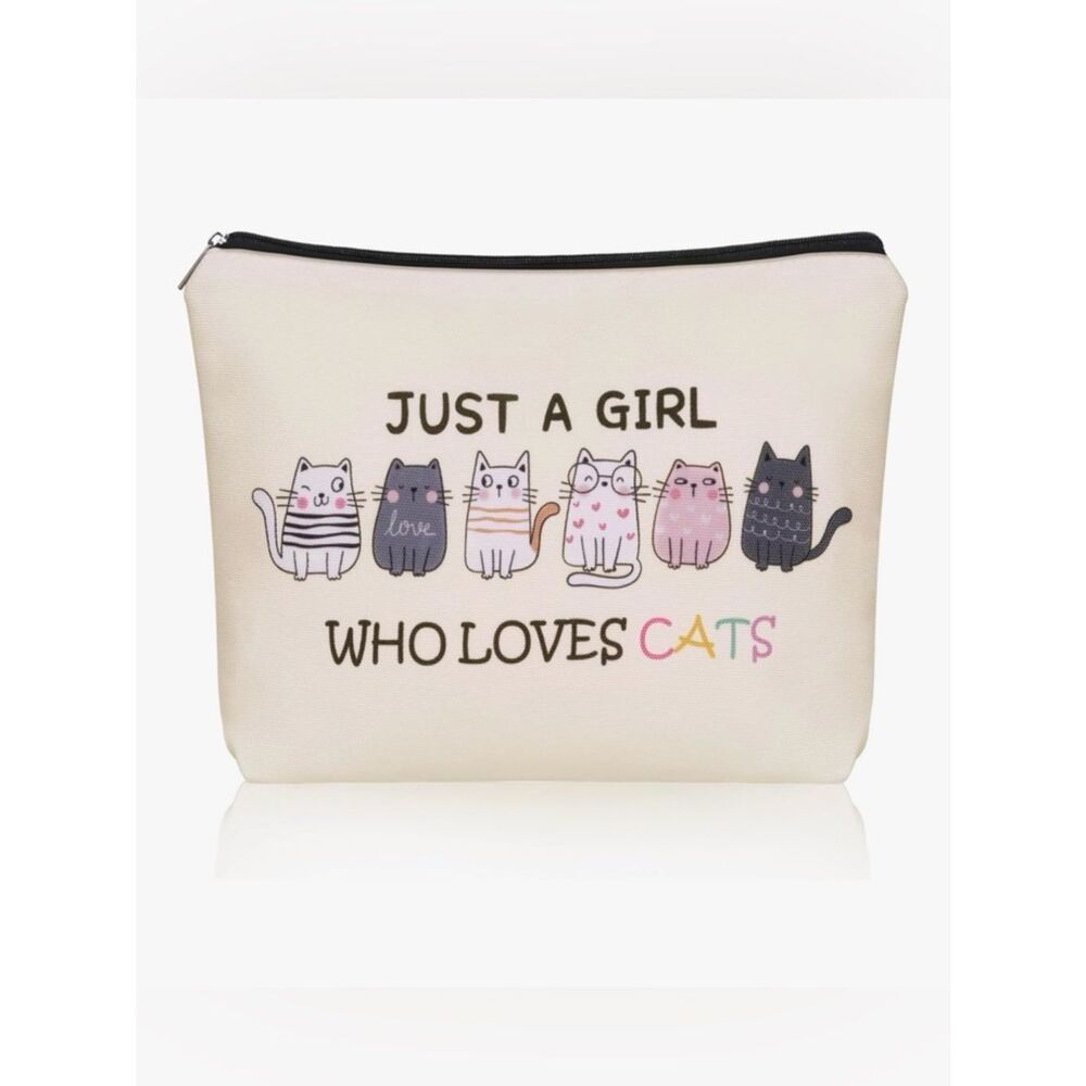 NEW Cat-Print Cosmetic Pouch - Just A Girl Who Loves Cats